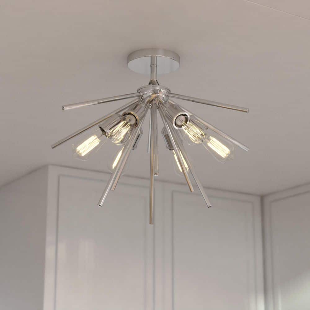Estelle 6-Light 24 in. Wide Polished Nickel Mid-Century Modern Sputnik Semi Flush Mount Lighting Fixture, Low Ceilings price history on PriceWatchPro
