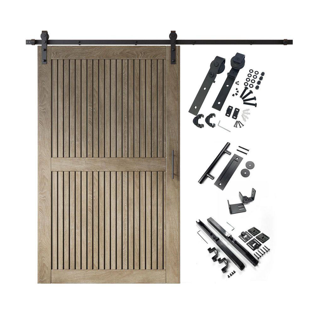ST 48 in. x 84 in. C-Panel Classic Gray Vertical Stripe Design Solid Pine Wood Sliding Barn Door with Hardware Kit price history on PriceWatchPro