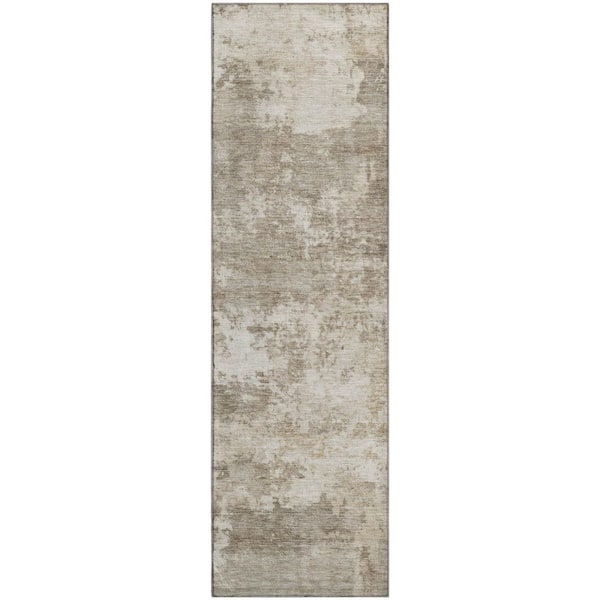 Mayfield Premium Machine Washable Abstract AMF2366 Taupe 2 ft. x 7 ft. Runner Rug