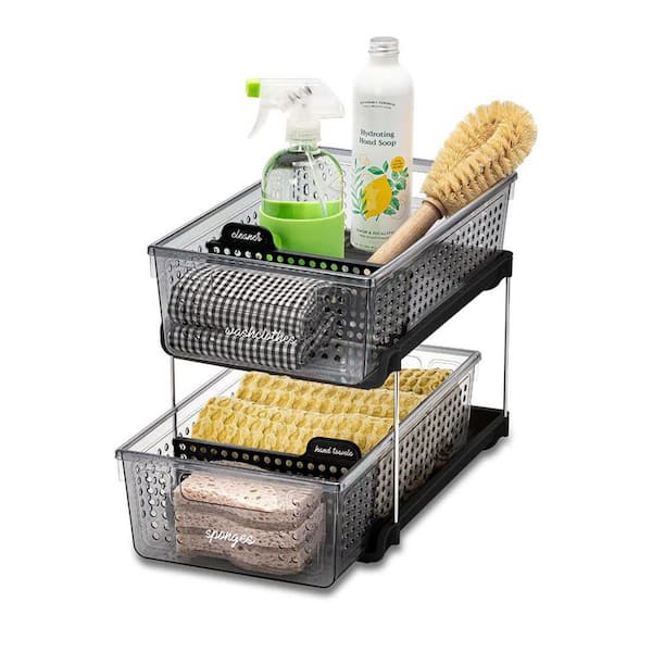 Dracelo 2 Tier Carbon Multi-purpose Bathroom Sink Organizer Slide-Out  Storage Baskets with Handles and Dividers B0B8TGRPNX - The Home Depot