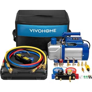 110-Volt 1/2 HP 5CFM 2 Stage HVAC Vacuum Pump and 4 Way AC Manifold Gauge Set Kit with Leak Detector