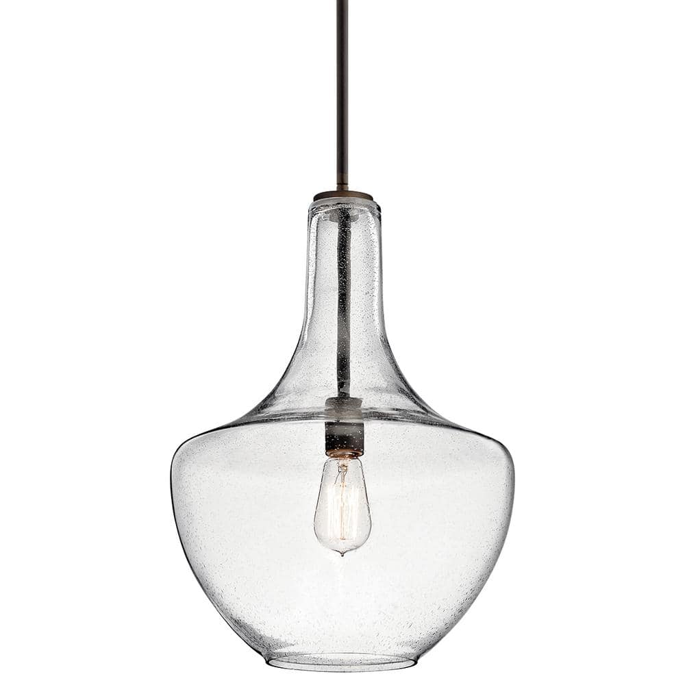 Transitional Olde Bronze 20" Ceiling Pendant with Clear Schoolhouse Shade