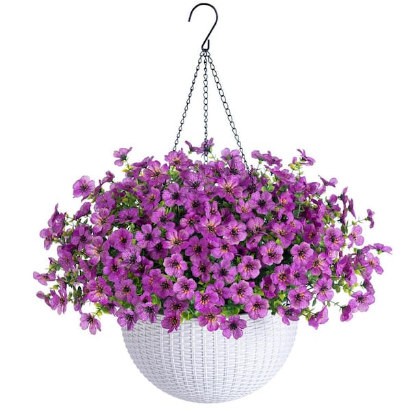 Unbranded 12 in. H Artificial Hanging Flowers in 12 in. Basket, Spring Summer Decoration Flowers, Purple
