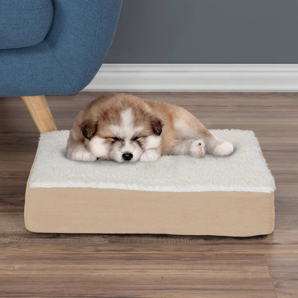 Small Tan Orthopedic Sherpa Memory Foam Pet Bed