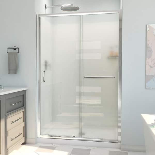 DreamLine Infinity-Z 36 in. D x 48 in. W x 78-3/4 in. H Sliding Shower Door, Base, and White Wall Kit in Chrome and Frosted Glass