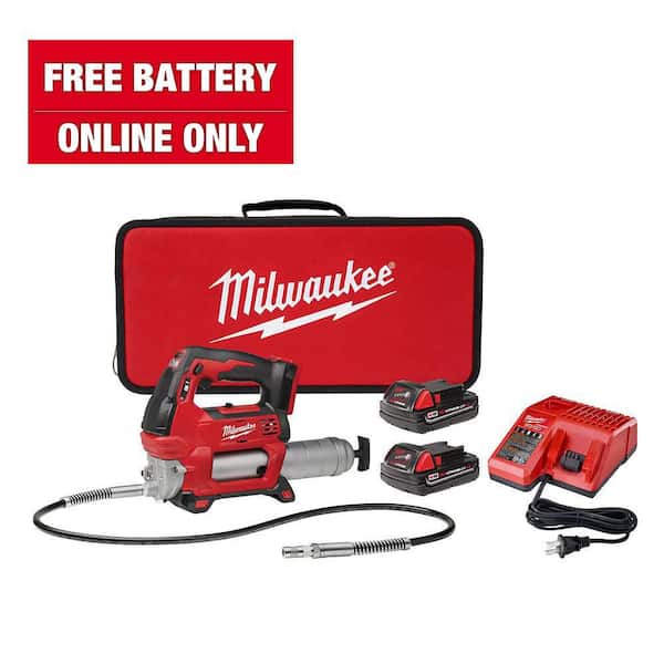 M18 18V Lithium-Ion Cordless Grease Gun 2-Speed with (2) 1.5Ah Batteries, Charger, Tool Bag