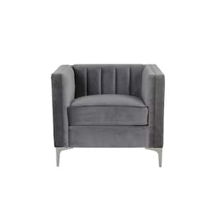 32 in. W Mid-Century Channel Tufted Velvet Accent Sofa Chair-Grey