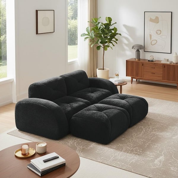 SAND 80.3 in. Oversize U-Shape Modular Velvet 2-Seat Sectional Sofa Set in Charcoal Black, Comfort Design, No Assembly