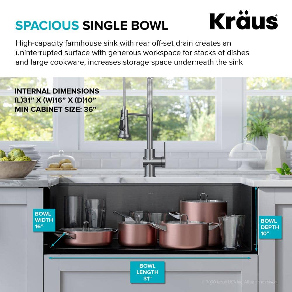 Kore 33" Black Stainless Steel Farmhouse Single Bowl Kitchen Sink
