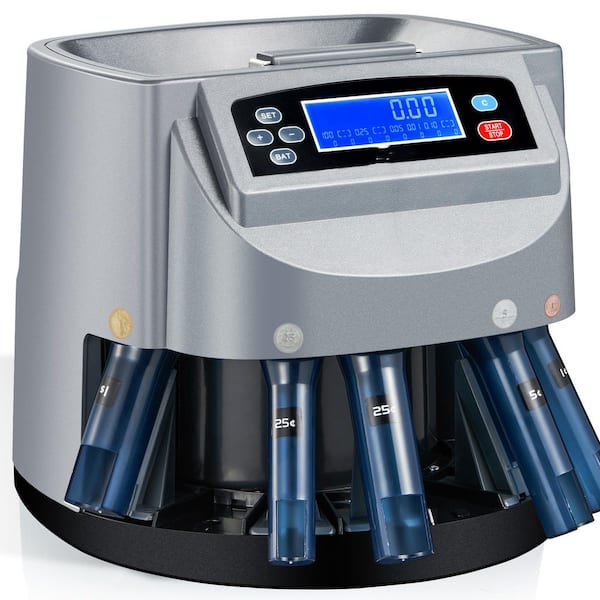 Lukyamzn High Efficiency Coin Counter Sorter Wrapper Machine LCD Display 500 Coin Capacity 270 Coins Min 5 Bins Rolls