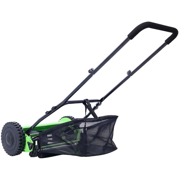 Manual Floor Sweeper 14-Inch 5-Blade Push Reel Lawn Mower with Grass Catcher, GREEN COLOR