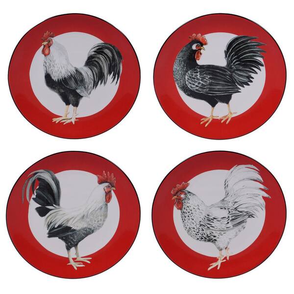 Certified International Homestead Rooster 4-Piece Country/Cottage Multi-Colored Ceramic 9 in. Dessert Plate Set (Service for 4)