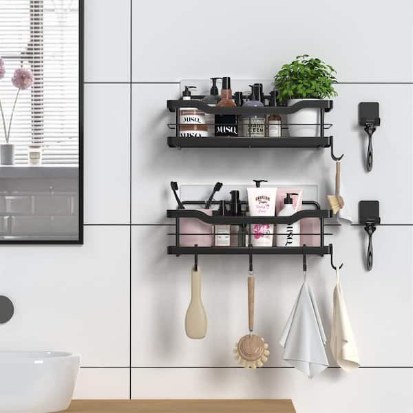 Cubilan Wall Mount Shower Caddy Bathroom Shelf with 8 Hooks in