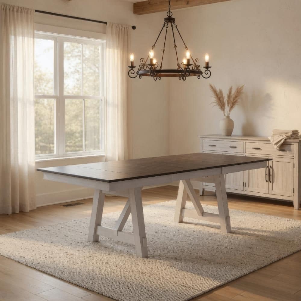 Benjara Mez White and Brown Wood 40 in. 4 Legs Base Dining Table ...