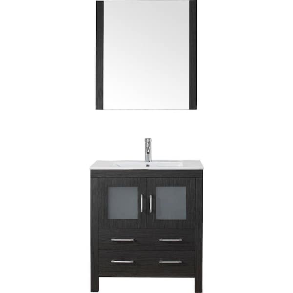 Virtu USA Dior 30 in. W x 18 in. D x 33 in. H Single Sink Bath Vanity in Zebra Gray with Ceramic Top and Mirror
