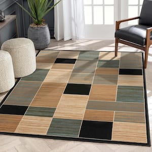 Barclay Eslem Modern Geometric Boxes Blue 3 ft. 11 in. x 5 ft. 3 in. Area Rug