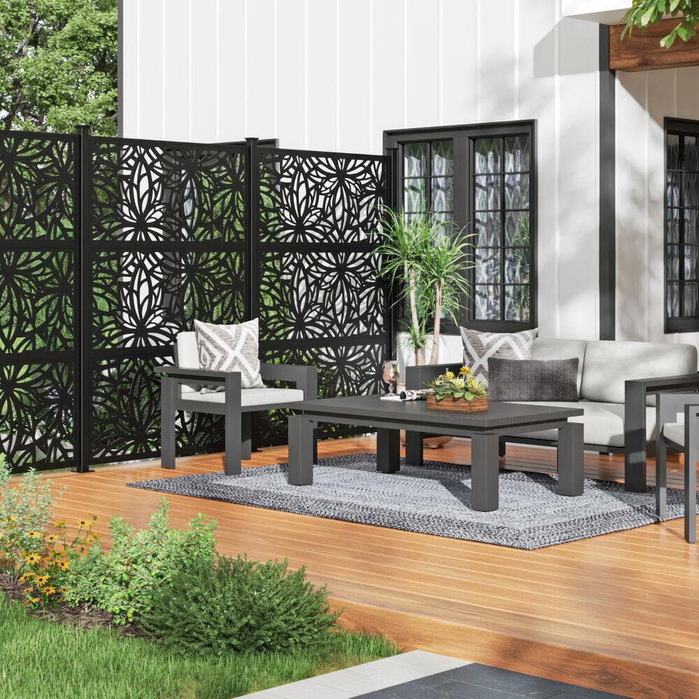 Freesia Black Decorative Screen Panel with Framed Lattice