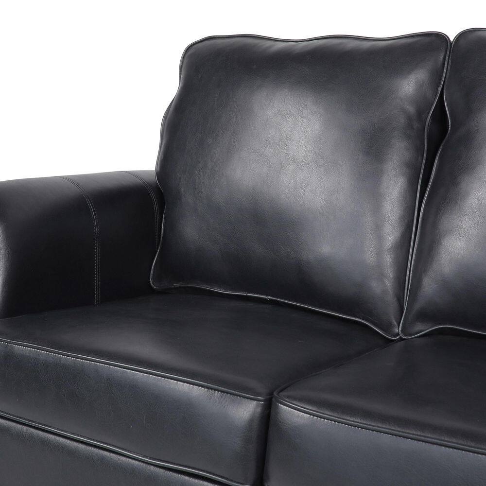 Midnight Black and Dark Brown Faux Leather Lawson Sofa with Nailhead Trim