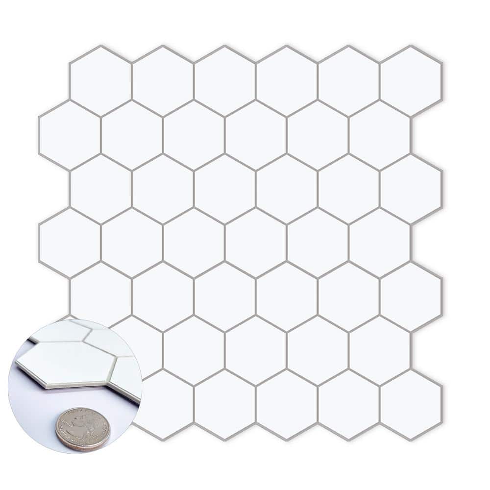 Hexagon 11.42 in. x 11.42 in. White Peel and Stick Backsplash Stone Composite Wall Tile (10 Tiles, 9.04 sq. ft.) price history on PriceWatchPro