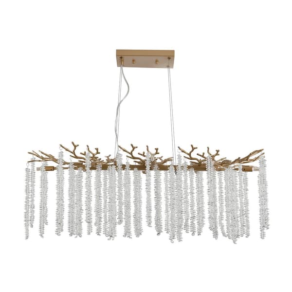 FIRHOT 8 Light Modern Gold Cascading Crystal Strands Decorative Chandelier for Living Room, Dining Room (Bulb Not Included)
