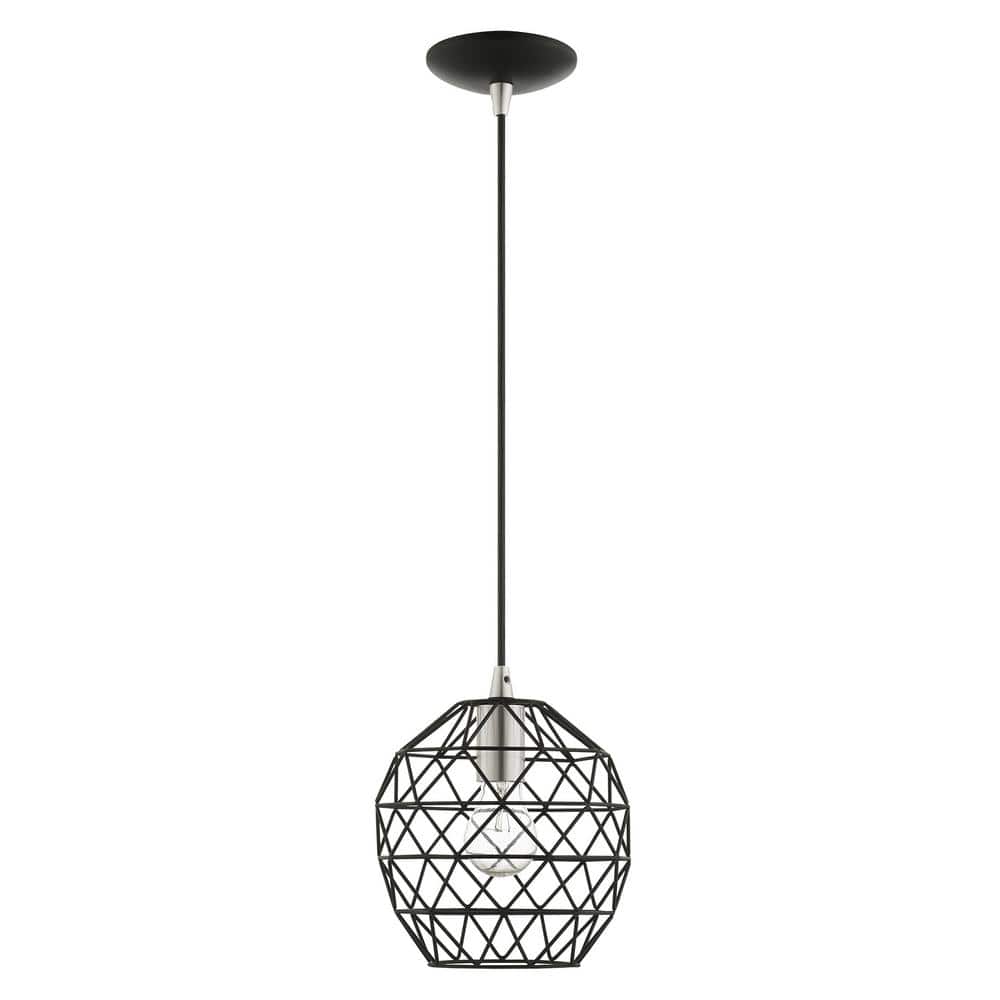 Mini Globe Black Brass LED Pendant with Geometric Cut-Outs