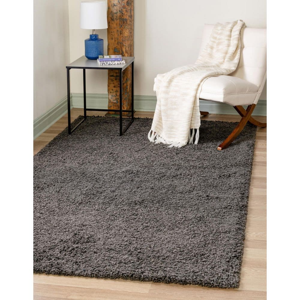 Graphite Gray Reversible Shag Rectangular Rug, Easy Care & Stain-Resistant