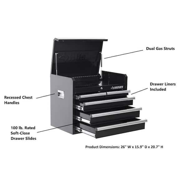 Husky Tool Storage 26 in. W x 16 in. D 5-Drawer Gloss Black Top Husky Tool Storage 26 in. W x 16 in. D 5-Drawer Gloss Black Top