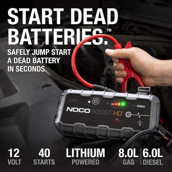 NOCO GB70 2000 Amp 12-Volt UltraSafe Lithium Jump Starter For Up To 8-Liter  Gasoline And 6-Liter Diesel Engines GB70 - The Home Depot