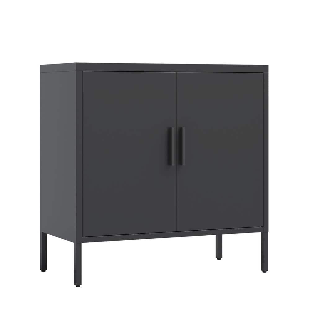 31.50 in. W x 15.75 in. D x 31.50 in. H Black Metal Linen Cabinet with 2 Do