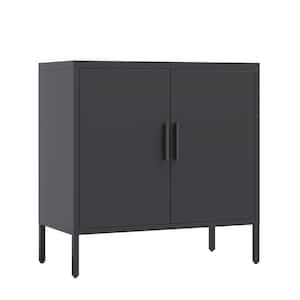 31.50 in. W x 15.75 in. D x 31.50 in. H Black Metal Linen Cabinet with 2 Doors and 2 Adjustable Shelves