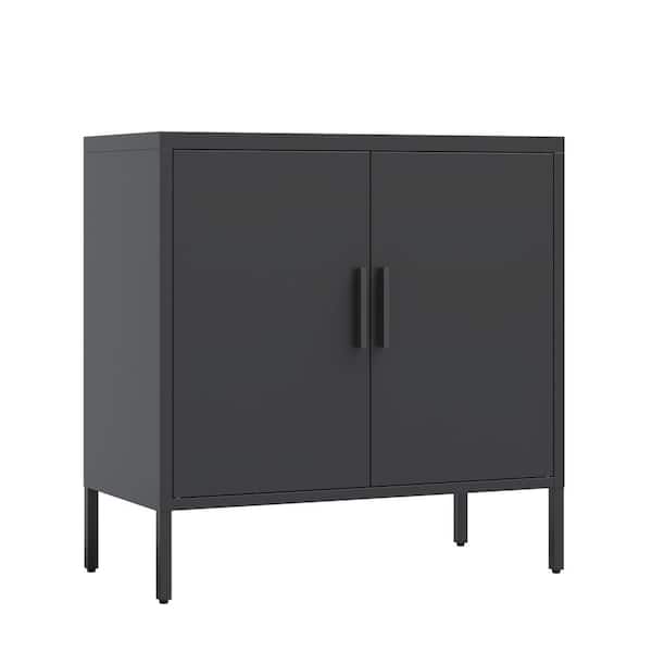 Unbranded 31.50 in. W x 15.75 in. D x 31.50 in. H Black Metal Linen Cabinet with 2 Doors and 2 Adjustable Shelves
