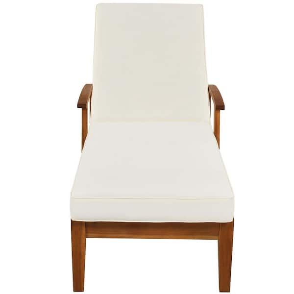 Willit 1-Piece Wood Outdoor Chaise Lounge with Beige Cushions