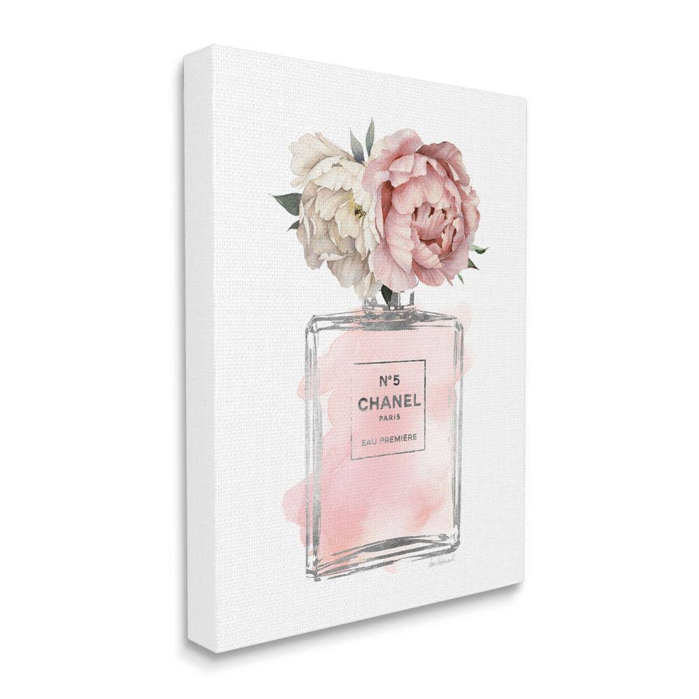 Vintage Pink Floral Fragrance Bottle Canvas Wall Art, 36 x 48