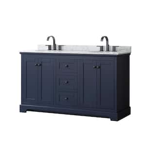 Avery 60 in. W x 22 in. D x 35 in. H Double Bath Vanity in Dark Blue with White Carrara Marble Top