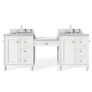 Copper Cove Encore 86 in. W x 23.5 in.D x 36.3 in. H Double Bath Vanity in Bright White w/ Marble Top in Carrara White