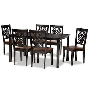 Luisa 7-Piece Dark Brown and Walnut Brown Dining Set