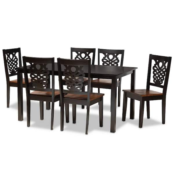 Baxton Studio Luisa 7-Piece Dark Brown and Walnut Brown Dining Set
