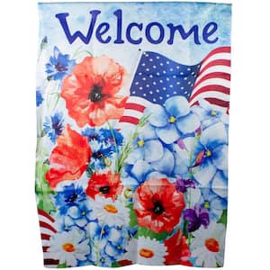 40 in. H x 28 in. W x 0.1 in. L Welcome Patriotic Floral Outdoor House Flag