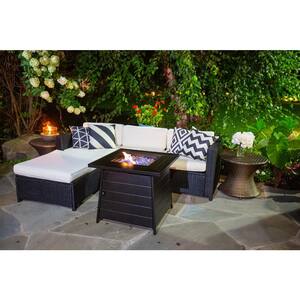28 in. W x 24 in. H Outdoor Square Steel Frame LP Gas Black Fire Pit with Piezo Ignition Lava Rock