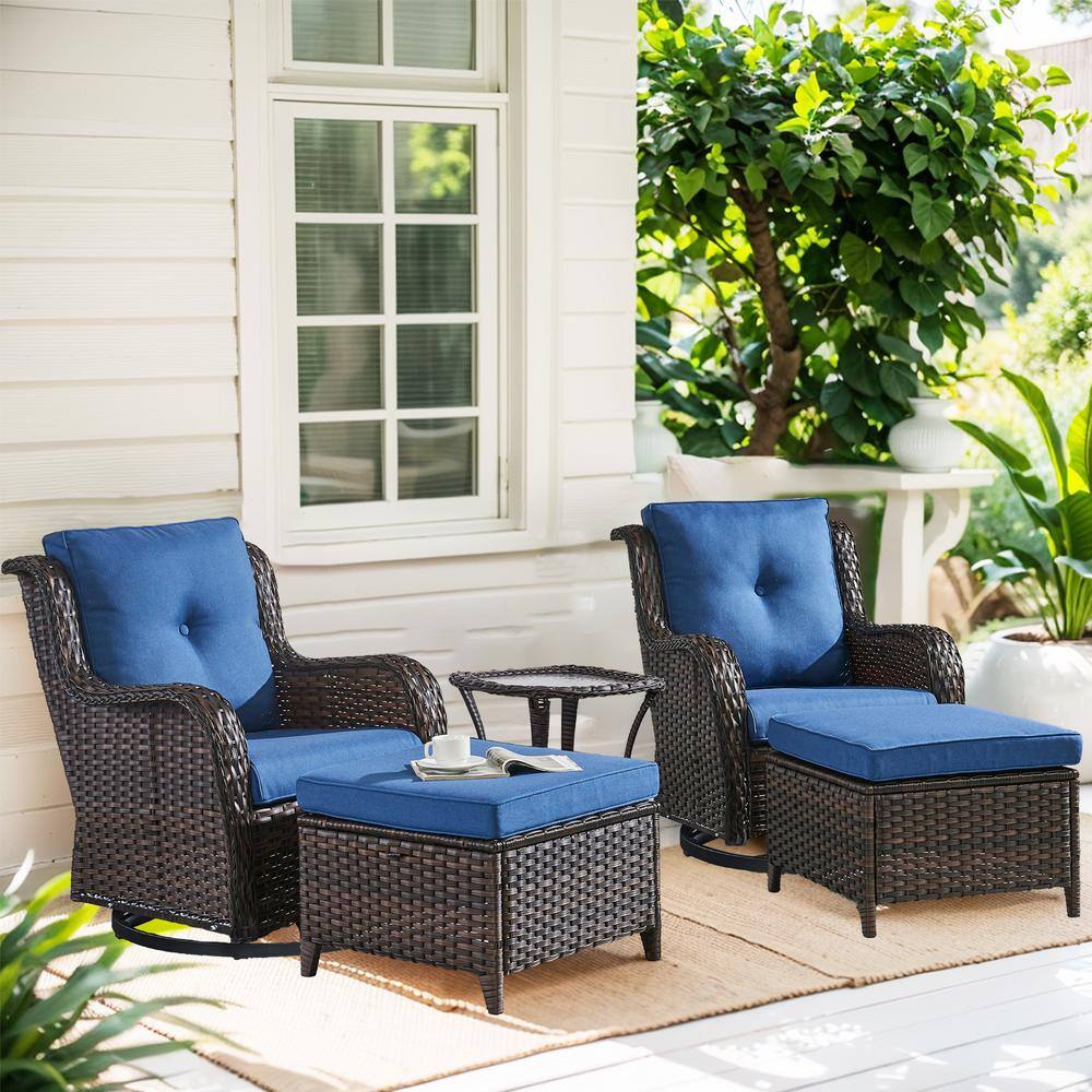Carolina Brown 5-Piece Wicker Patio Conversation Set with Blue Cuhsions price history on PriceWatchPro