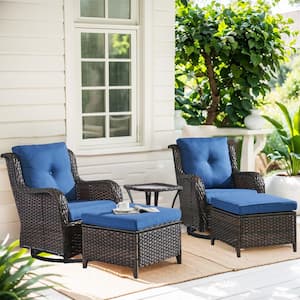 Carolina Brown 5-Piece Wicker Patio Conversation Set with Blue Cuhsions