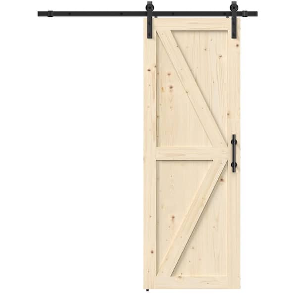 HOMEIBRO 30 in. x 84 in. Sliding Barn Doors with 5.5 ft. Hardware Kit Wood Unfinished Solid Pine Barn Doors with Track Kit