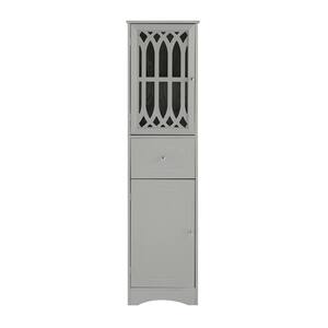 16.5 in. W x 14.2 in. D x 63.8 in. H Linen Cabinet with Adjustable Shelf in Gray