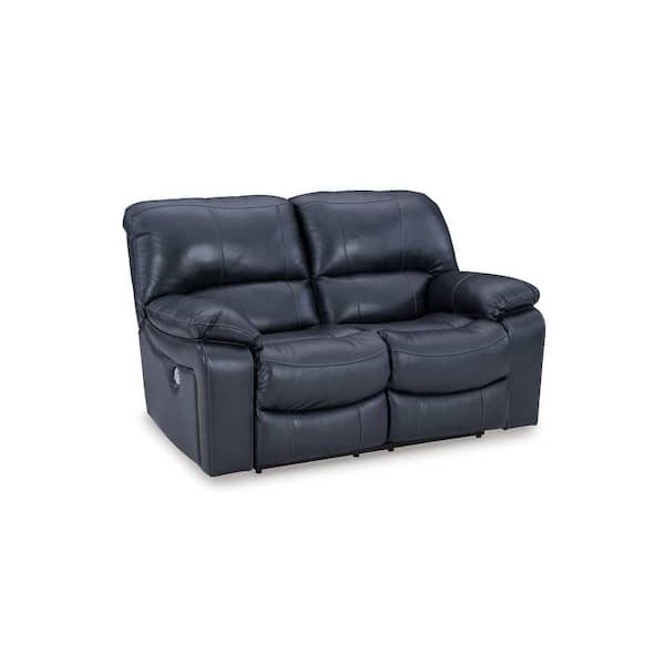 Leesworth 65 in. Solid Leather Match 2-Seater Power Reclining Loveseat with USB Ports in Blue