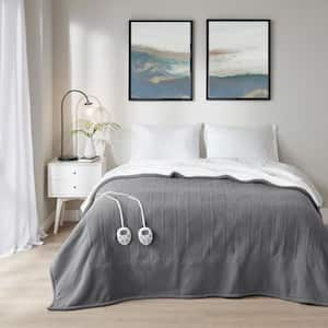 Fleece to Sherpa Dark Grey Fleece Twin Electric Blanket