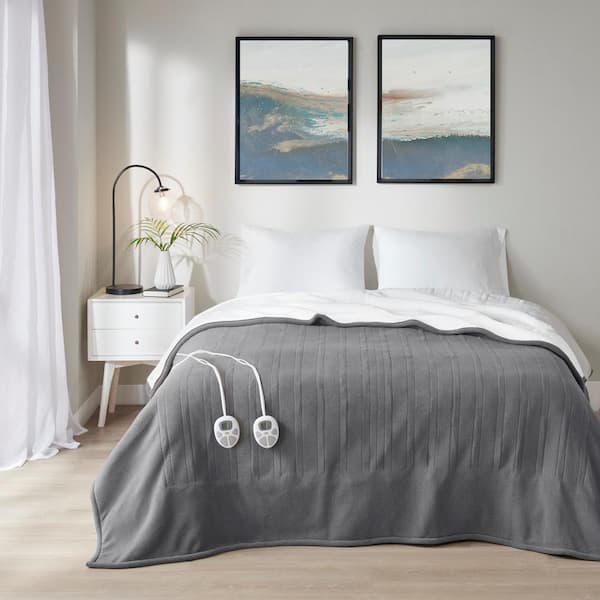 Serta Fleece to Sherpa Dark Grey Fleece Twin Electric Blanket