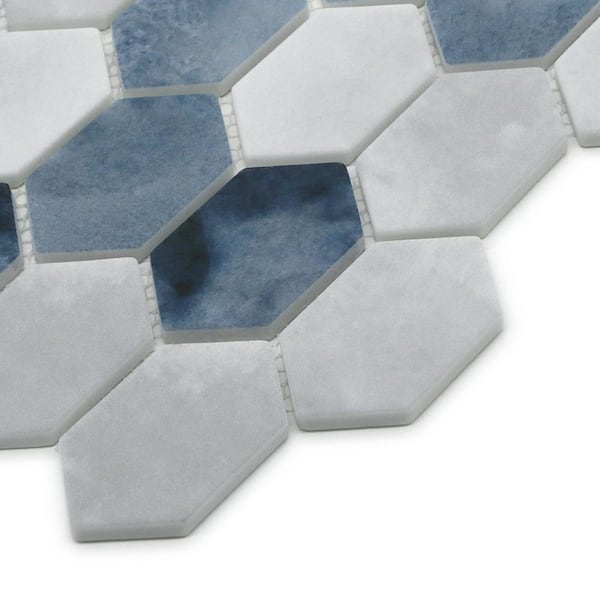 Tile Sample-Blue Mix 10.7 in. x 10.1 in. Picket Recycled Glass Mosaic Floor and Wall Mosaic Tile (0.25 sq. ft. /Case)