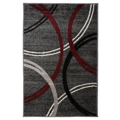 World Rug Gallery Modern Abstract Circles Red 5 ft. 3 in. x 7 ft. 3 in ...