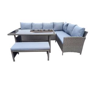 Grey 4-Piece Resin Wicker Outdoor Sectional with Grey Cushion