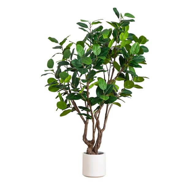 6 ft. Artificial Audrey Ficus Leaf Tree in White Decorative Planter